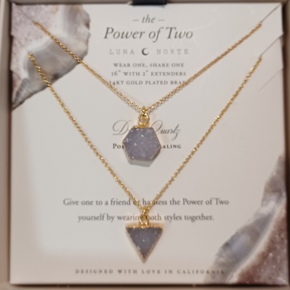 POWER OF TWO2 Luna Norte Gold plated Necklaces 1 DRUSY QUARTZ TRIANGLE SHAPE - Picture 4 of 8
